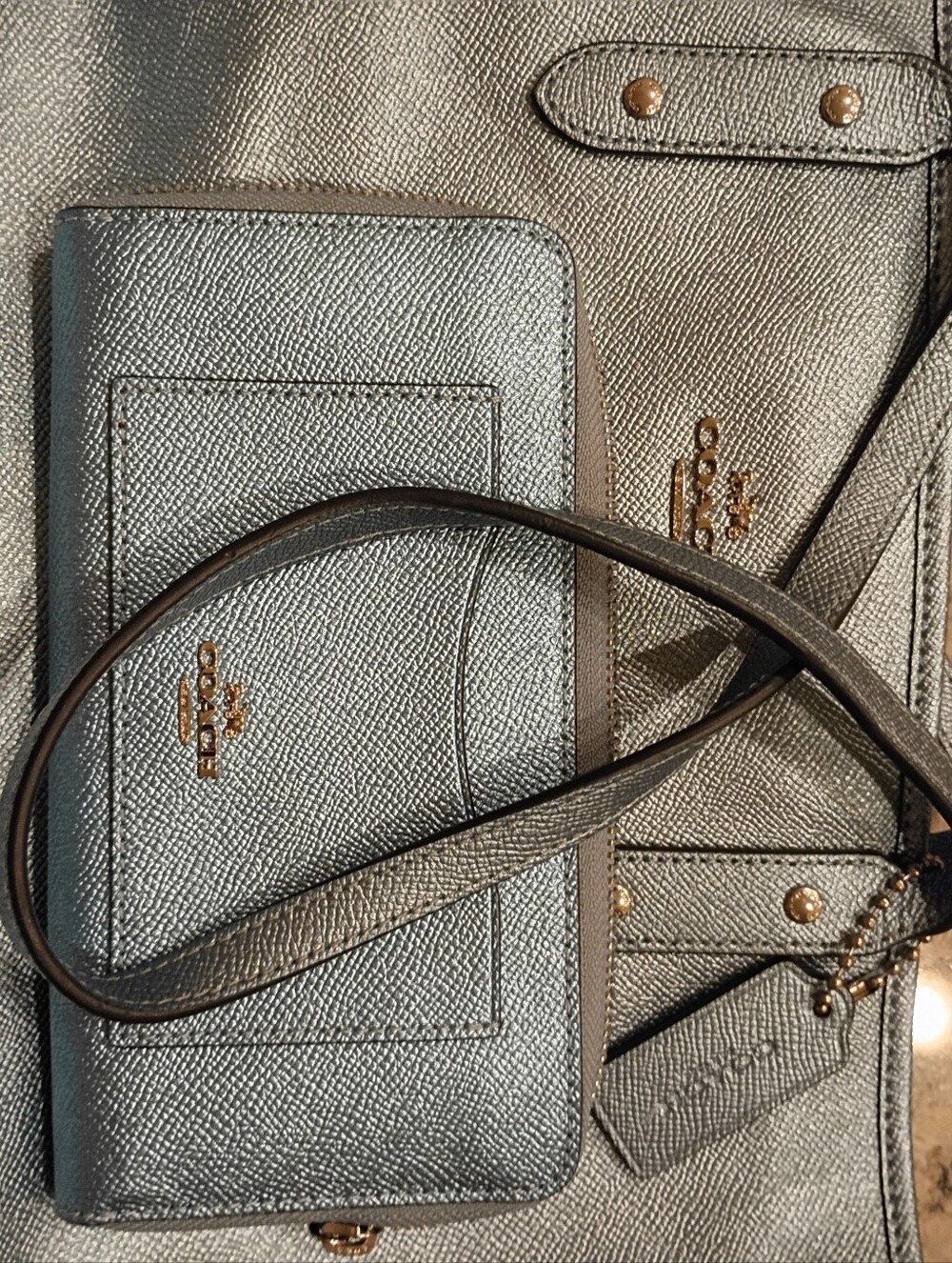 Coach Metallic Blue ToteW Matching Wallet Beautiful Set! Crazy Price!